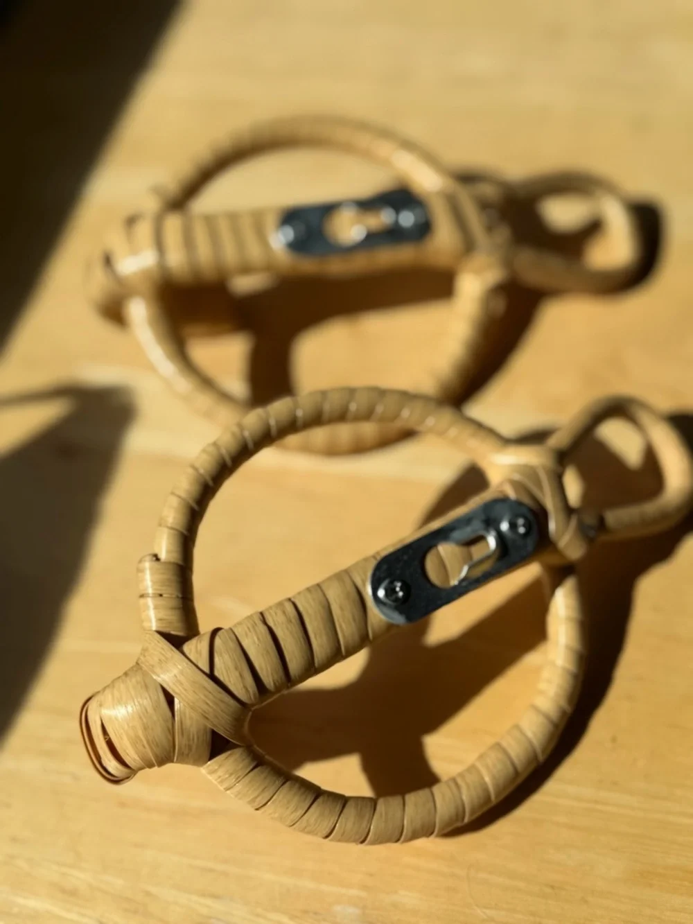 Woven Rattan Hooks or Curtain Tiebacks - Natural Tan